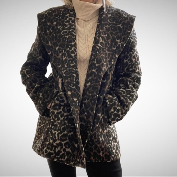 Hinge Double-Breasted Leopard Car Coat XS - Picture 3 of 13